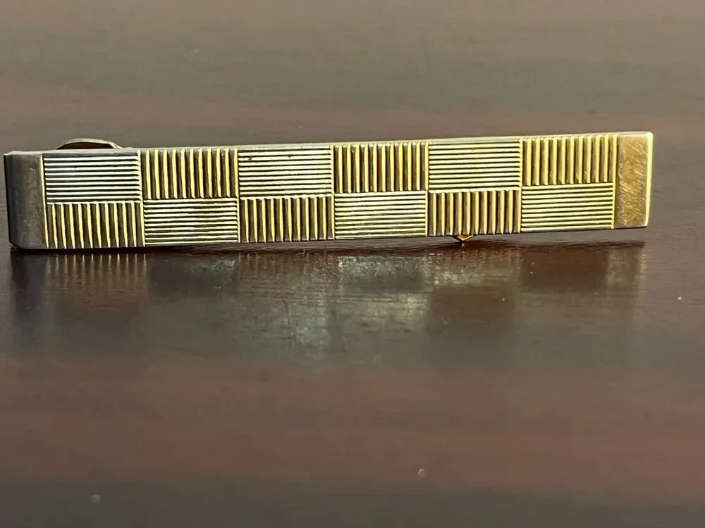 VTG Anson Tie Clip Gold Tone Checked Preppy Academia